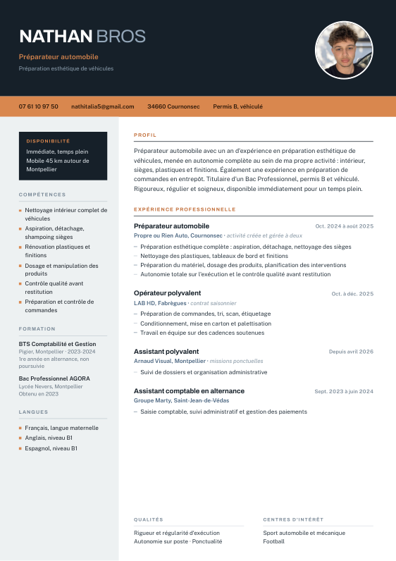CV préparateur automobile