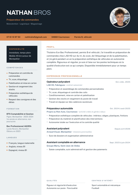 CV préparateur de commandes